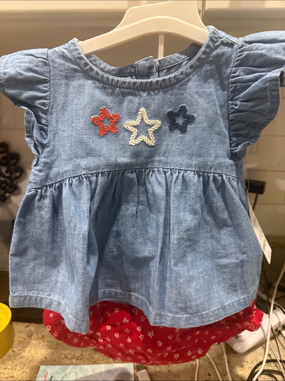 Carter's Blue Denim Look Top with Red and White Star Embroidery